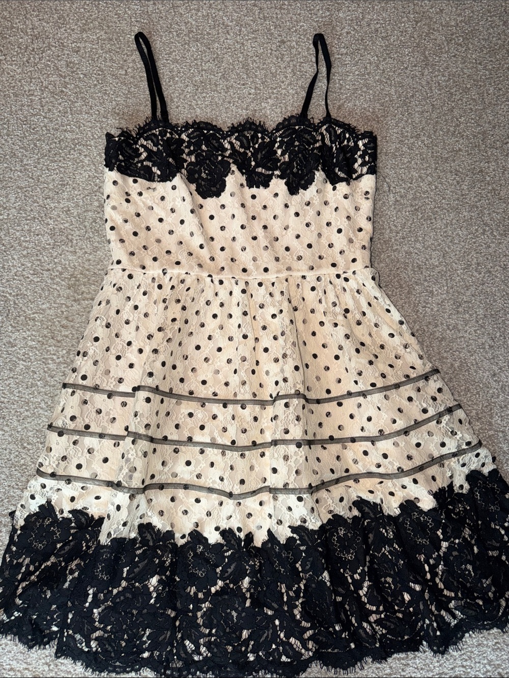 Betsey Johnson Black & Cream Lace Polka Dot Dress 12